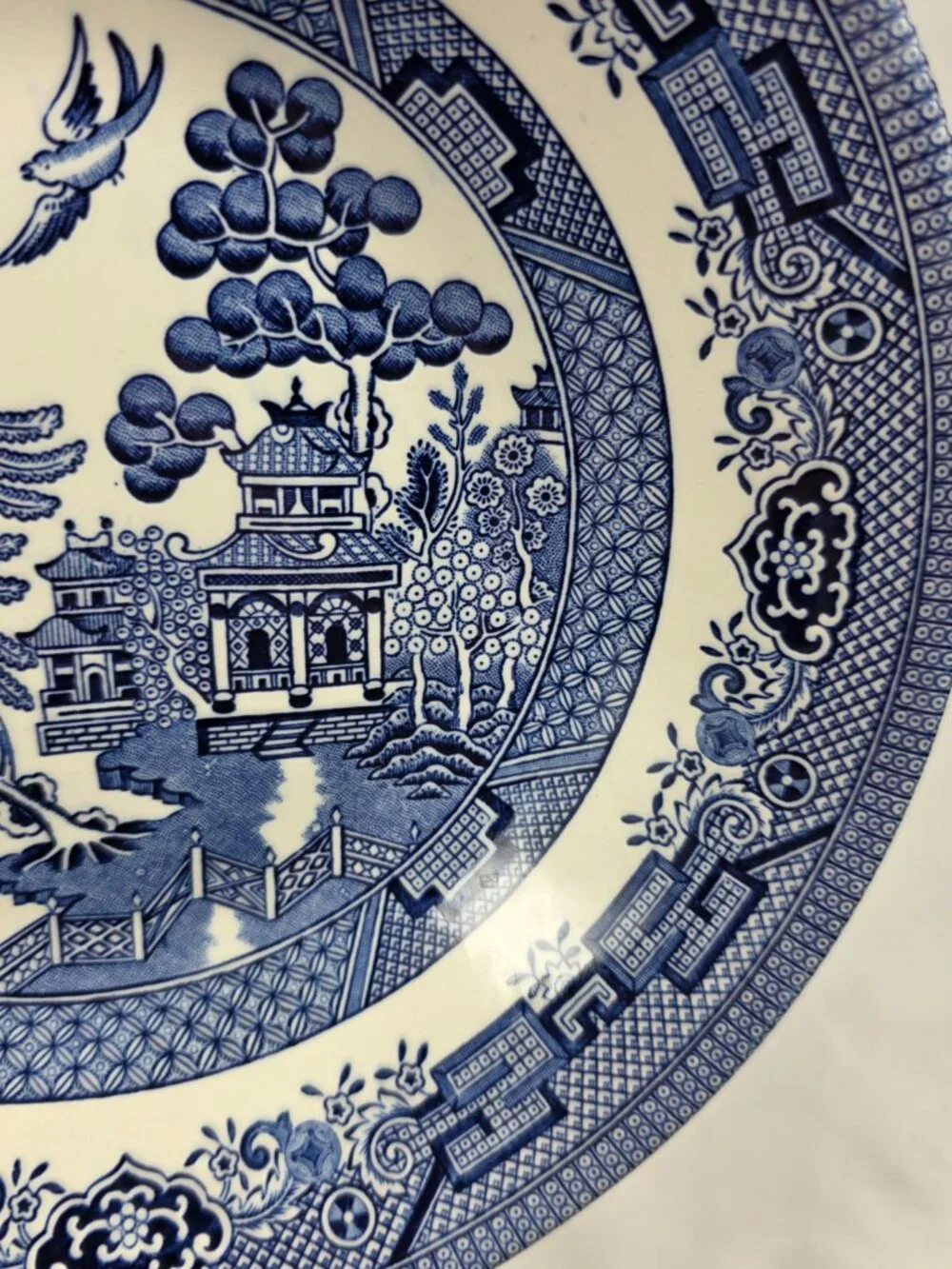 TWO Churchill Willow Blue Coupe Soup Bowls Georgian Shape Blue Willow England